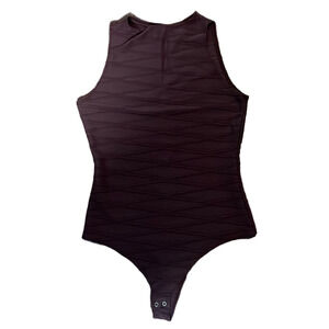 Large brown textured thong bodysuit from Windsor high neck key hole back